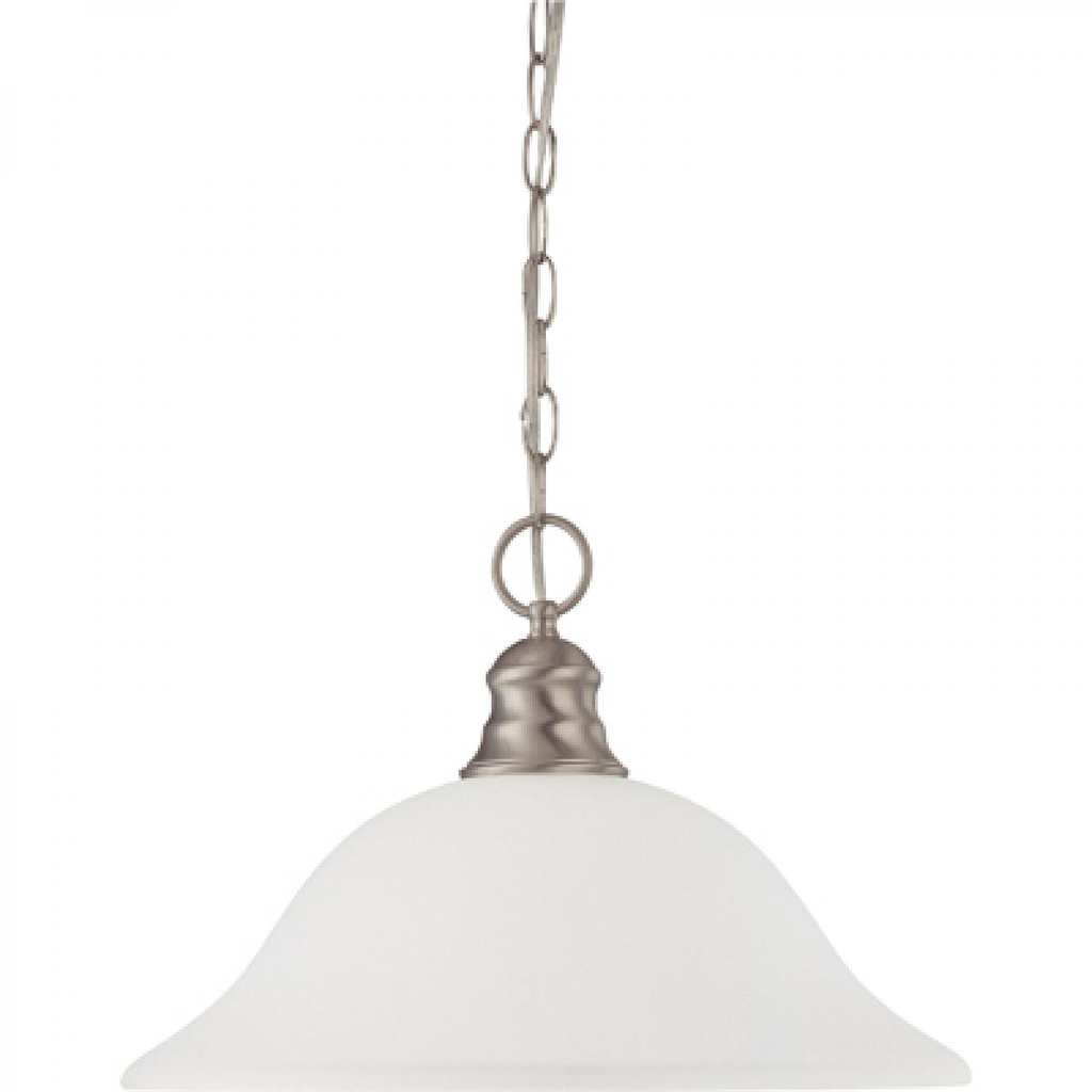 1 Light - 16" Pendant with Frosted White Glass - Brushed Nickel Finish