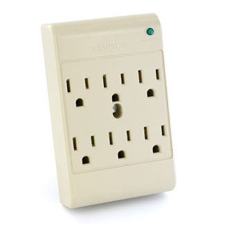 120 Volt 15 Amp Surge Protected, 6-Outlet Plug-In Surge Adapter, 540 Joules, Plastic Housing, Type 3 SPD, UL1449 3rd Edition - BEIGE