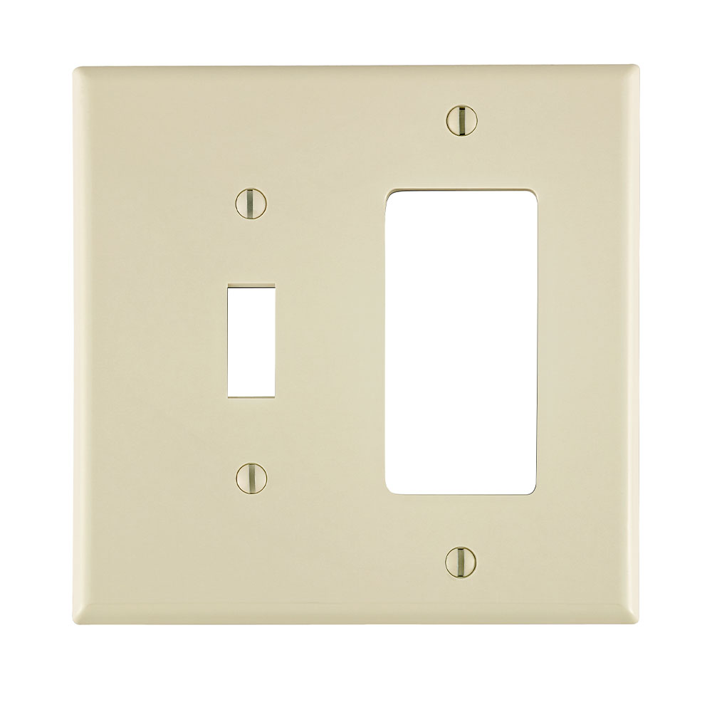 2-Gang Combination Wallplate, 1-Toggle and 1-Decora/GFCI, Standard Size, Thermoplastic Nylon, Light Almond