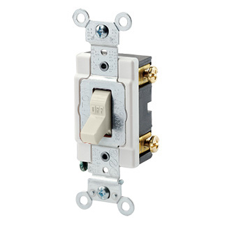 20 Amp, 120/277 Volt, Toggle Single-Pole AC Quiet Switch, Industrial Grade, Grounding, Back & Side Wired, - Light Almond