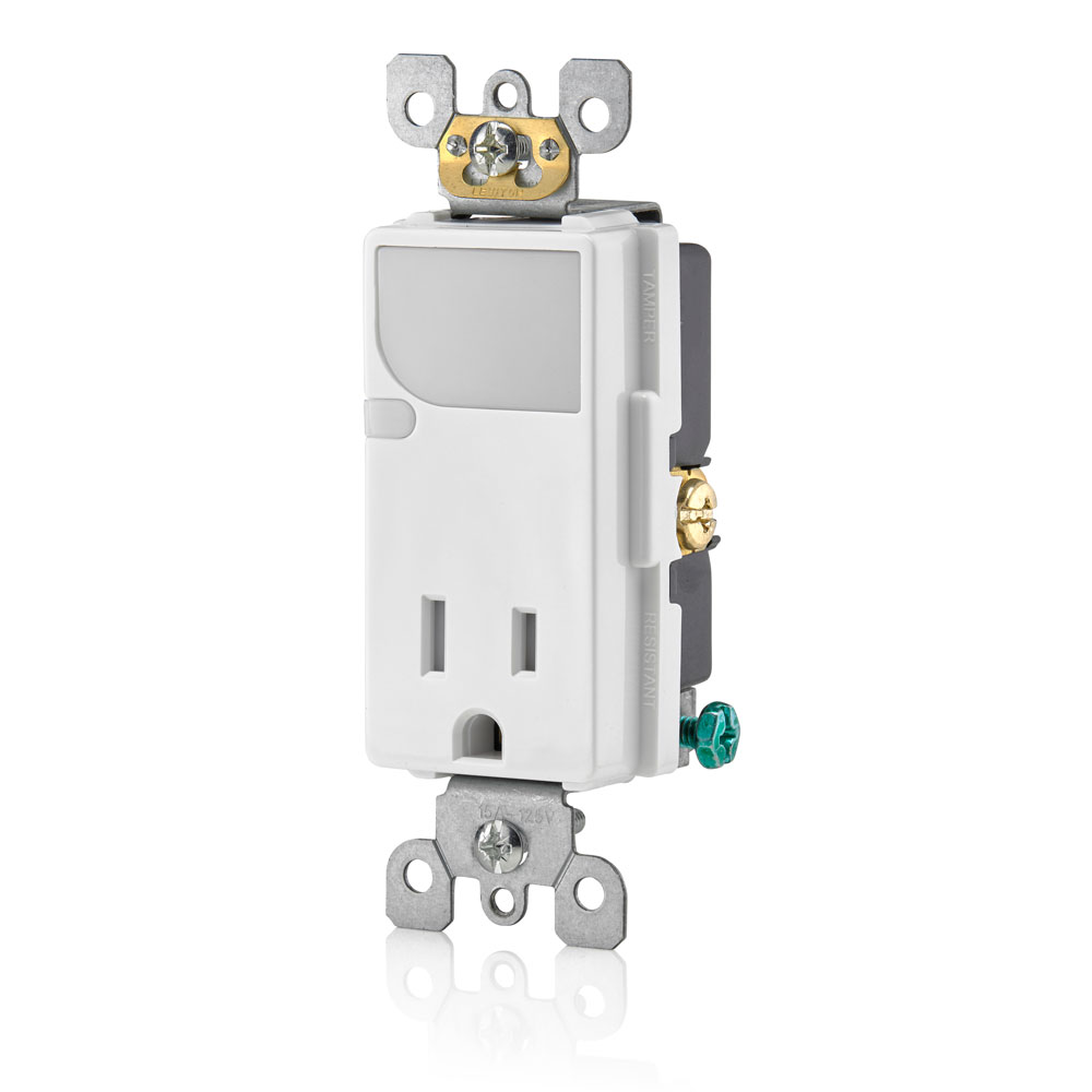 15 Amp Decora Tamper-Resistant Outlet/Receptacle / LED Guide Light Combination Device, White
