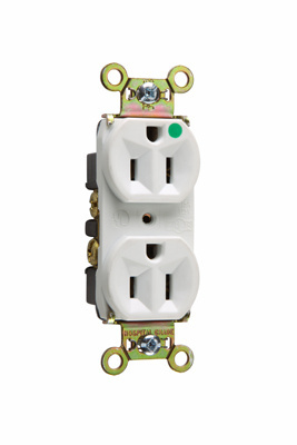 15A 125V Heavy Duty Hospital-Grade Compact Duplex Receptacle, Back and Side Wire, White