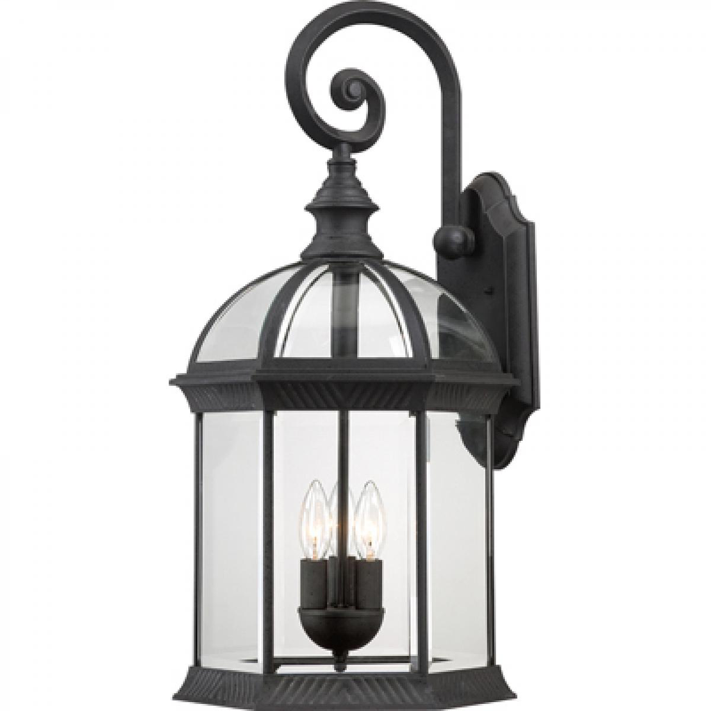 Boxwood - 3 Light 26" Wall Lantern with Clear Beveled Glass - Textured Black Finish