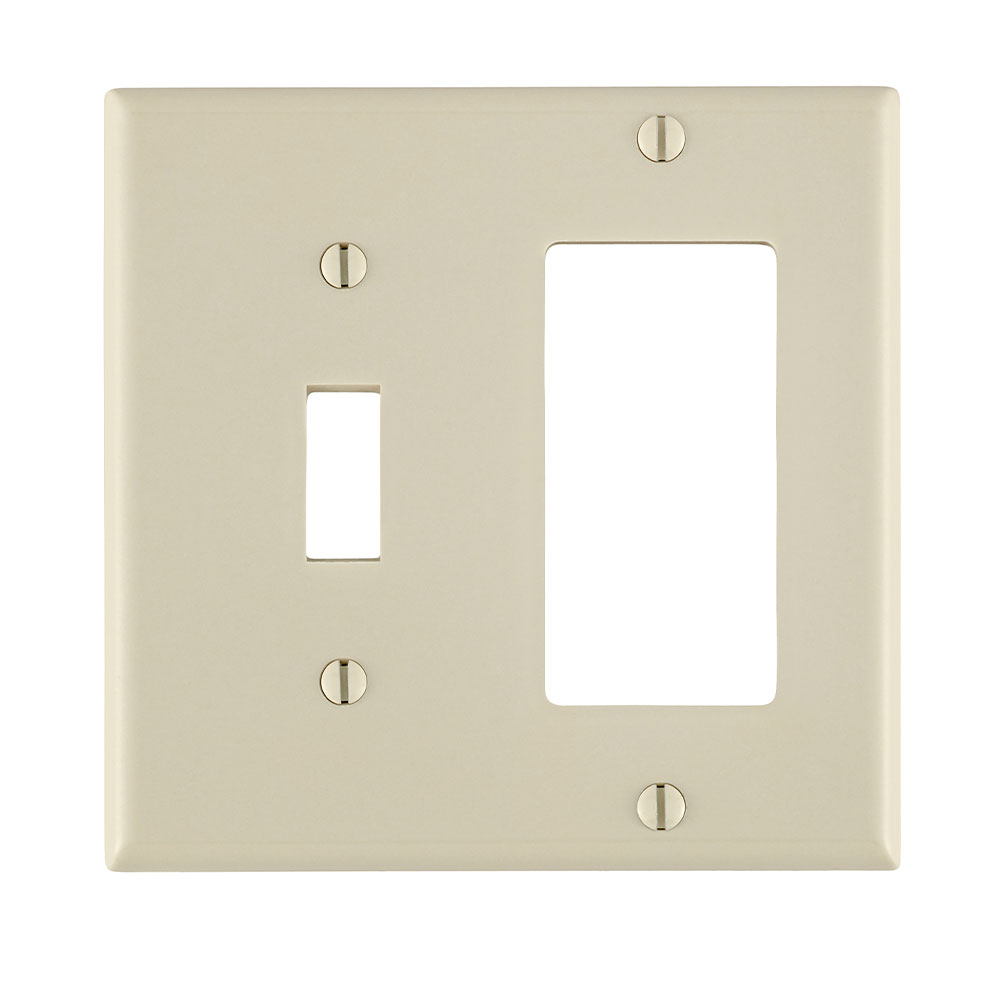 2-Gang, 1-Toggle and 1-Decora/GFCI Device Combination Wallplate, Standard Size, Thermoset, Light Almond