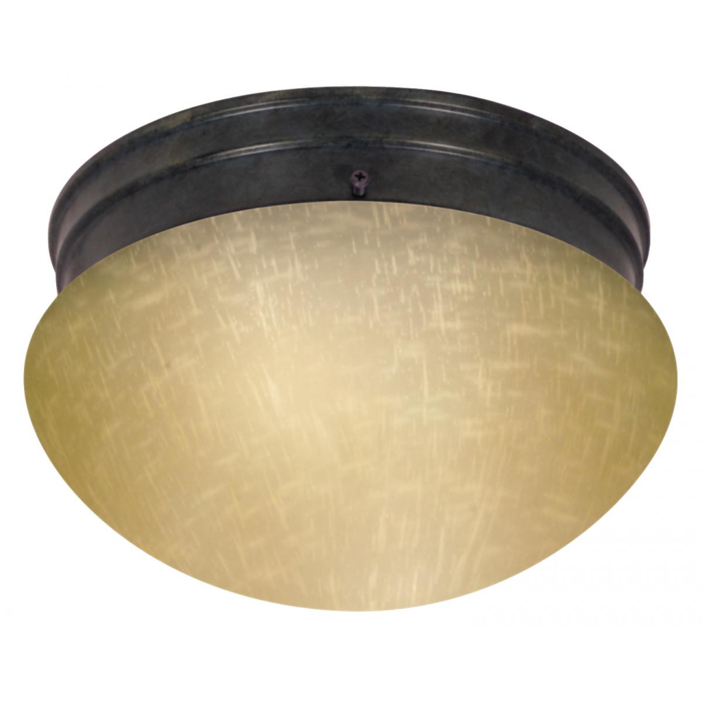 2 Light - 10" Flush with Champagne Linen Glass - Mahogany Bronze Finish