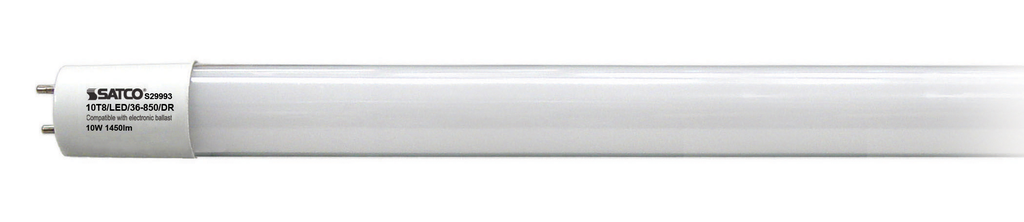 10 Watt T8 LED; 5000K; Medium Bi Pin base; 50000 Average rated hours; 1450 Lumens; Type A; Ballast dependent