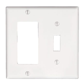 2-Gang, 1-Toggle and 1-Decora/GFCI Device Comb Wallplate, Standard Size, Thermoset, White
