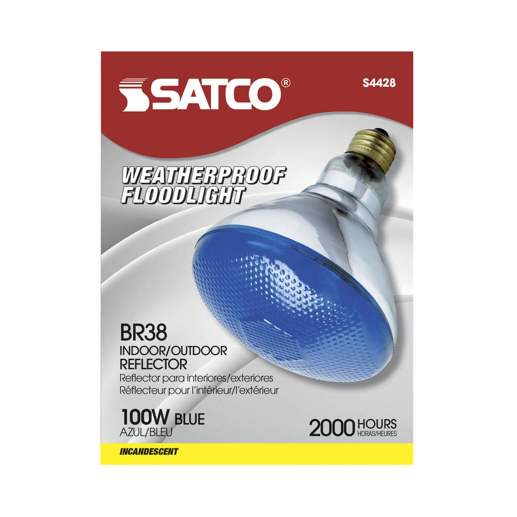 100 Watt BR38 Incandescent; Blue; 2000 Average rated hours; Medium base; 120 Volt