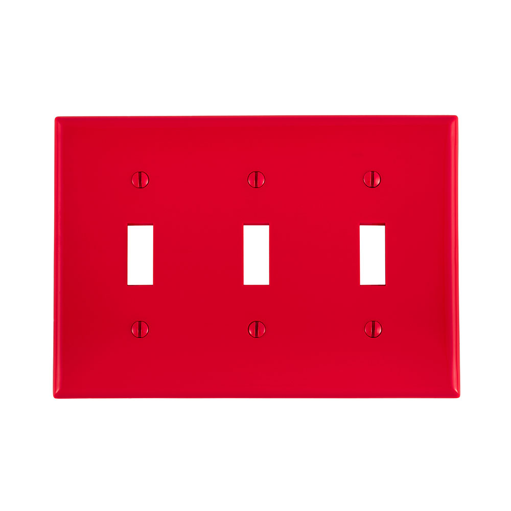 3-Gang Toggle Switch Wallplate, Standard Size, Thermoplastic Nylon, Red