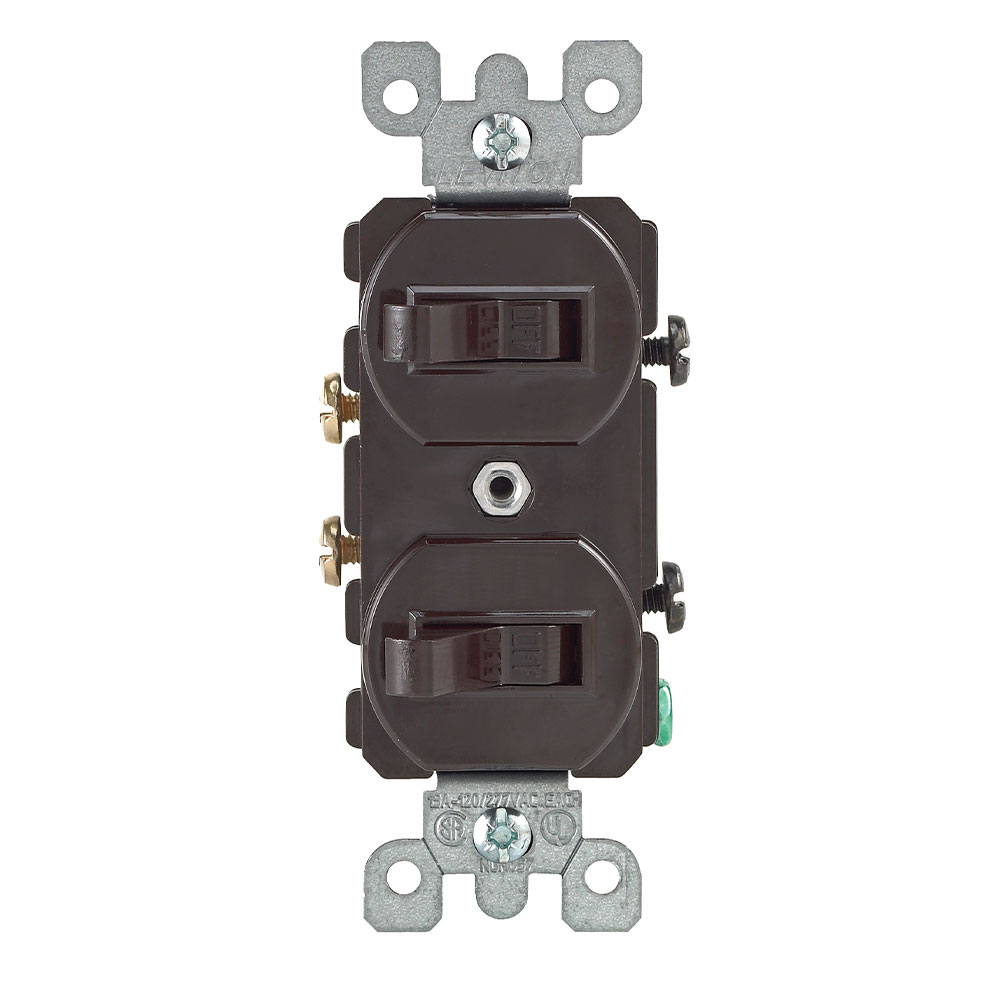 15 Amp, 120/277 Volt, Duplex Style Single-Pole / Single-Pole Combination Switch, Brown