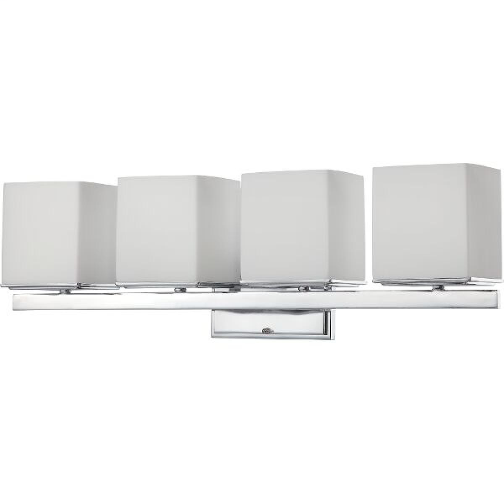 Bento - 4 Light Vanity with Satin White Glass - Polished Chrome Finish