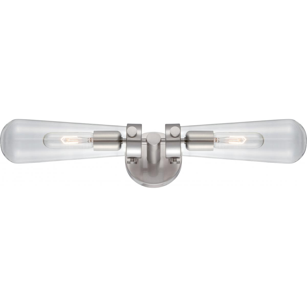 Beaker - 2 Light Wall Sconce with Clear Glass -Brushed Nickel Finish