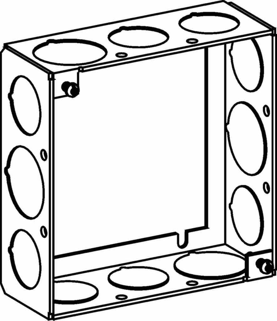 1-1/2" DEEP, 4" SQUARE (4S) EXTENSION RING WELDED WITH 1/2" & 3/4" KO