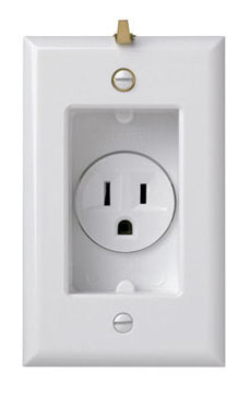 15A 125V Clock Hanger Recessed Single Receptacle with Smooth Wall Plate, White