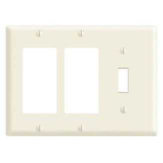 3-Gang Combination Wallplate, 1-Toggle and 2-Decora/GFCI, Standard Size, Thermoset, Light Almond