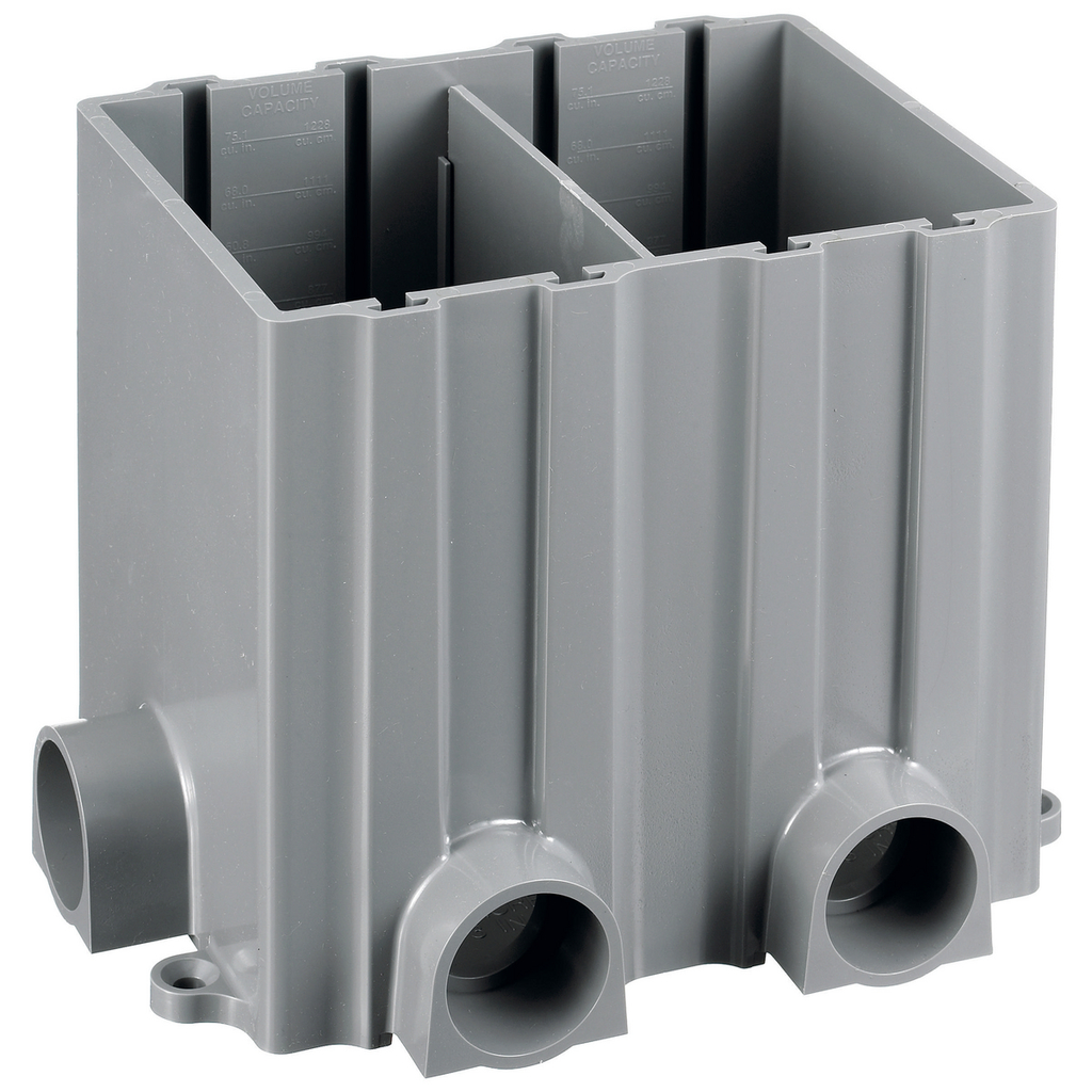 2-Gang Rectangular PVC Box, 3.00" Minimum Depth of Pour