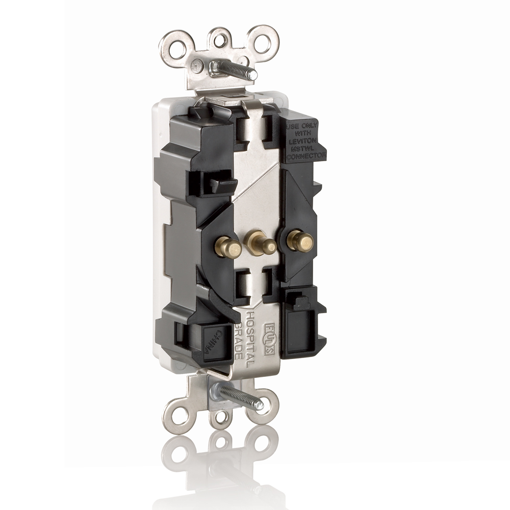 20 Amp Lev-Lok® Decora Plus Duplex Receptacle/Outlet, Hospital Grade, Self-Grounding