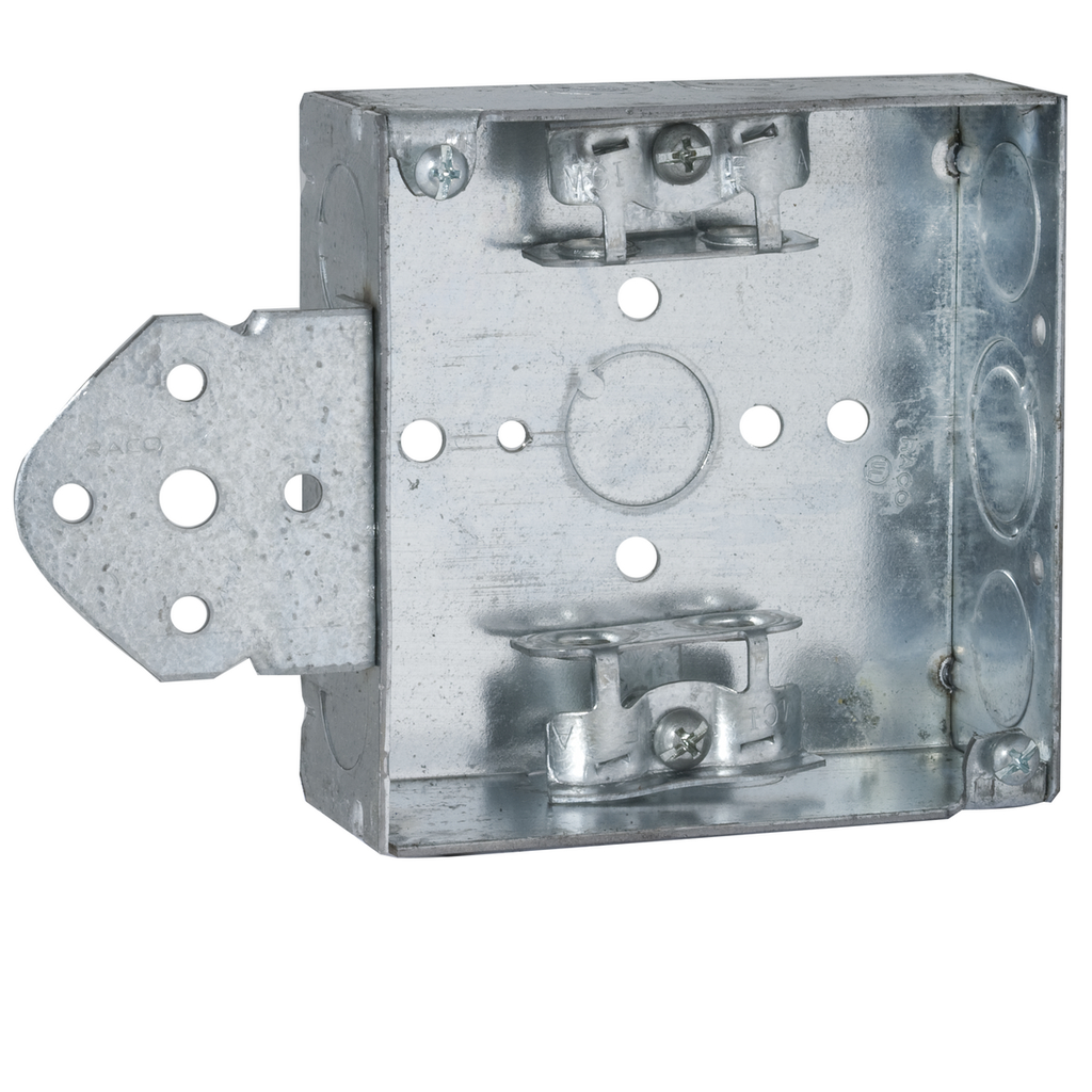 4 in. Square Box, Welded, 1-1/2 in. Deep with AC/MC/Flex Clamps, Three 1/2 in. KO's and One TKO, UBS, B Bracket, Flush