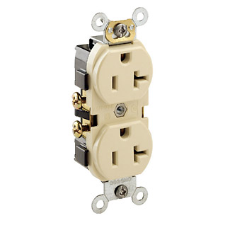 20 Amp Duplex Receptacle/Outlet, Commercial Grade, Self-Grounding