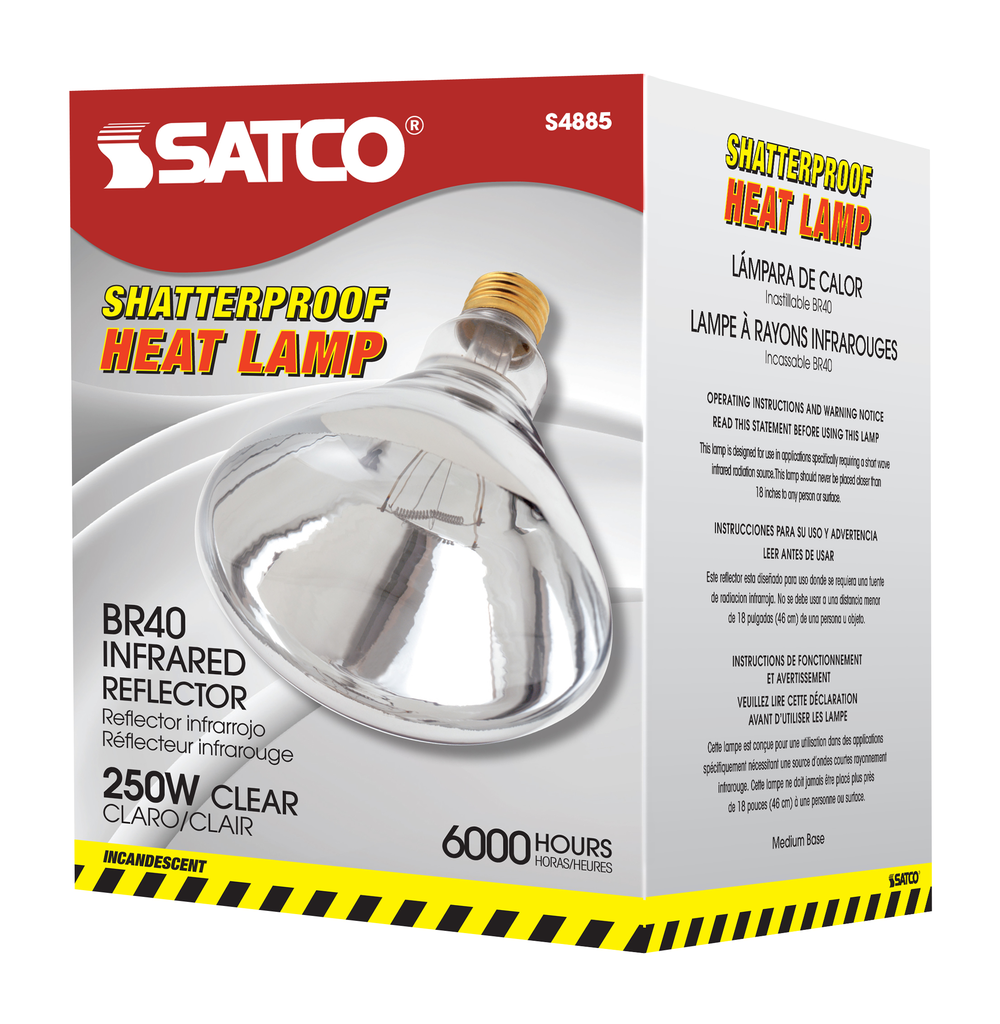 250 Watt R40 Incandescent; Clear Heat; 6000 Average rated hours; Medium base; 120 Volt; Shatter Proof