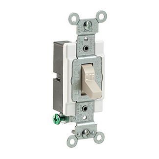 15 Amp, 120/277 Volt, Toggle Single-Pole AC Quiet Switch, Commercial Spec Grade, Grounding, Side Wired - Light Almond