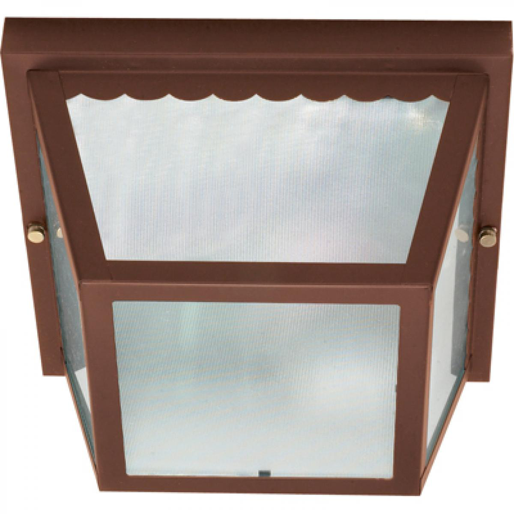 2 Light - 10" Carport Flush with Textured Frosted Glass - Old Bronze Finish