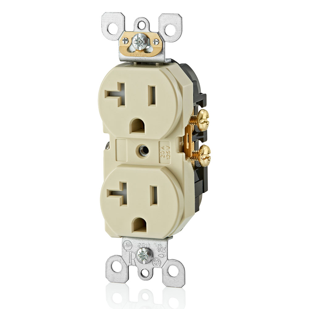 20 Amp Duplex Tamper-Resistant Outlet/Receptacle, Grounding, Ivory