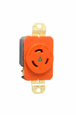 20A 125V Isolated Ground NEMA L520 Single Receptacle, 3-Wire, Orange