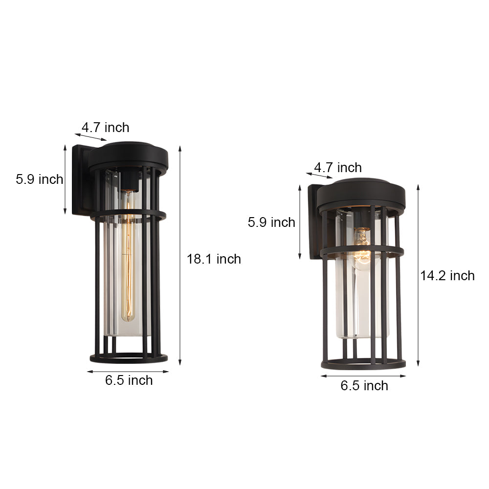 Waterproof Black Outdoor Wall Sconce Light Glass Lampshade Design