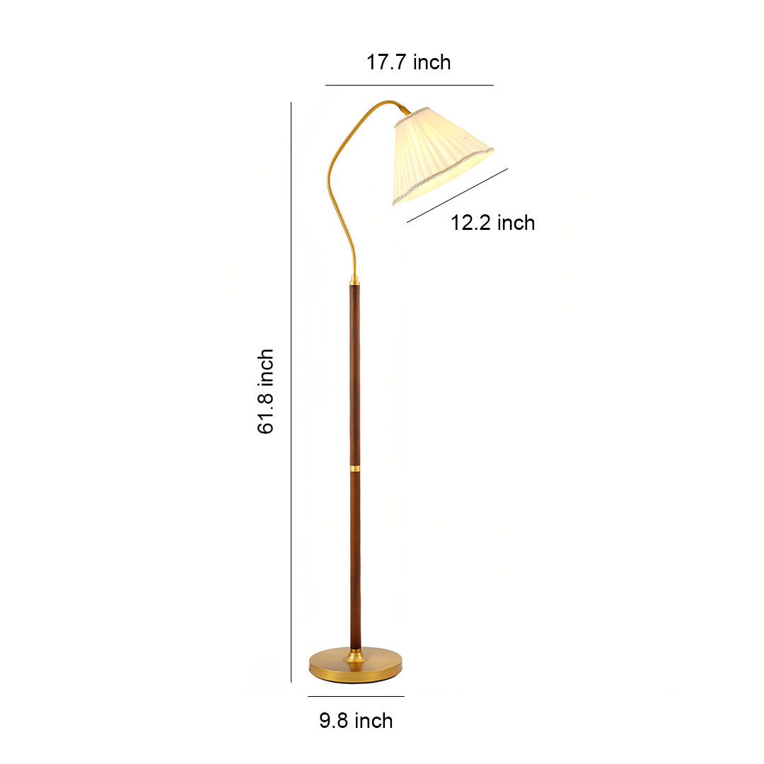 Walnut Floor Lamp Elegant American Retro Fabric Shade Standing Lamp