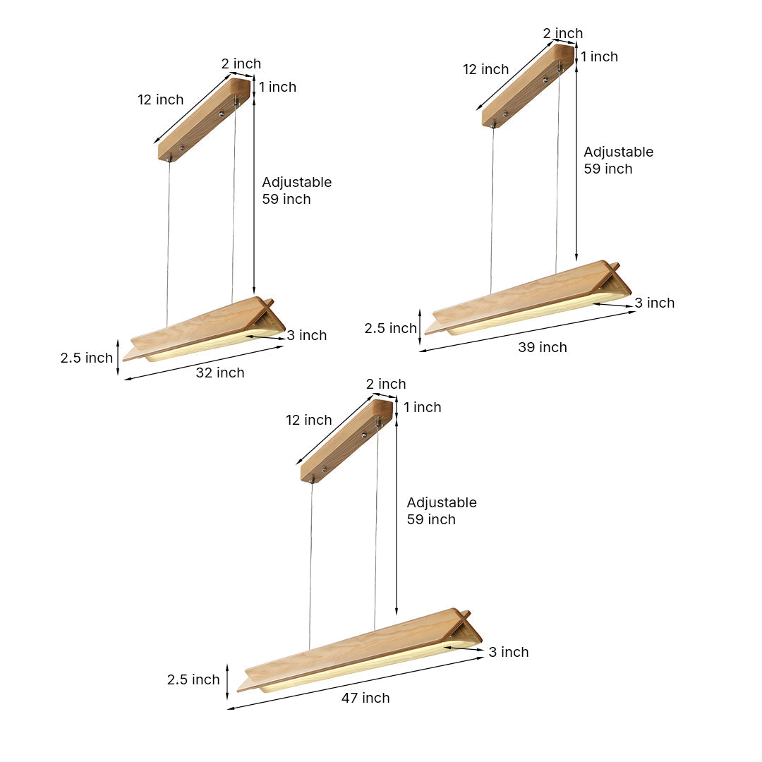 Wood Pendant Lights White PVC Shade Linear Long Strip Ceiling Light