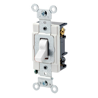 20 Amp, 120/277 Volt, Toggle 3-Way AC Quiet Switch, Heavy Duty Spec Grade, Grounding, Back & Side Wired - WHITE