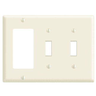 3-Gang Combination Wallplate, 2-Toggle and 1-Decora/GFCI, Standard Size, Thermoset, Light Almond