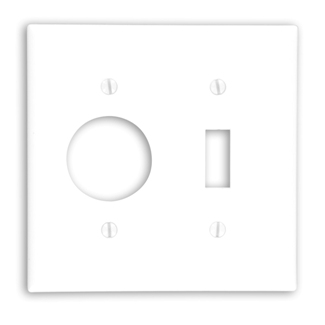 2-Gang Combination, 1-Toggle 1-Single 1.406 Inch Diameter Outlet/Receptacle, Standard Size, Thermoset, White