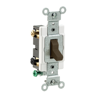 15 Amp, 120/277 Volt, Toggle  Double-Pole AC Quiet Switch,  Commercial Spec Grade, Grounding, Side Wired, - Brown