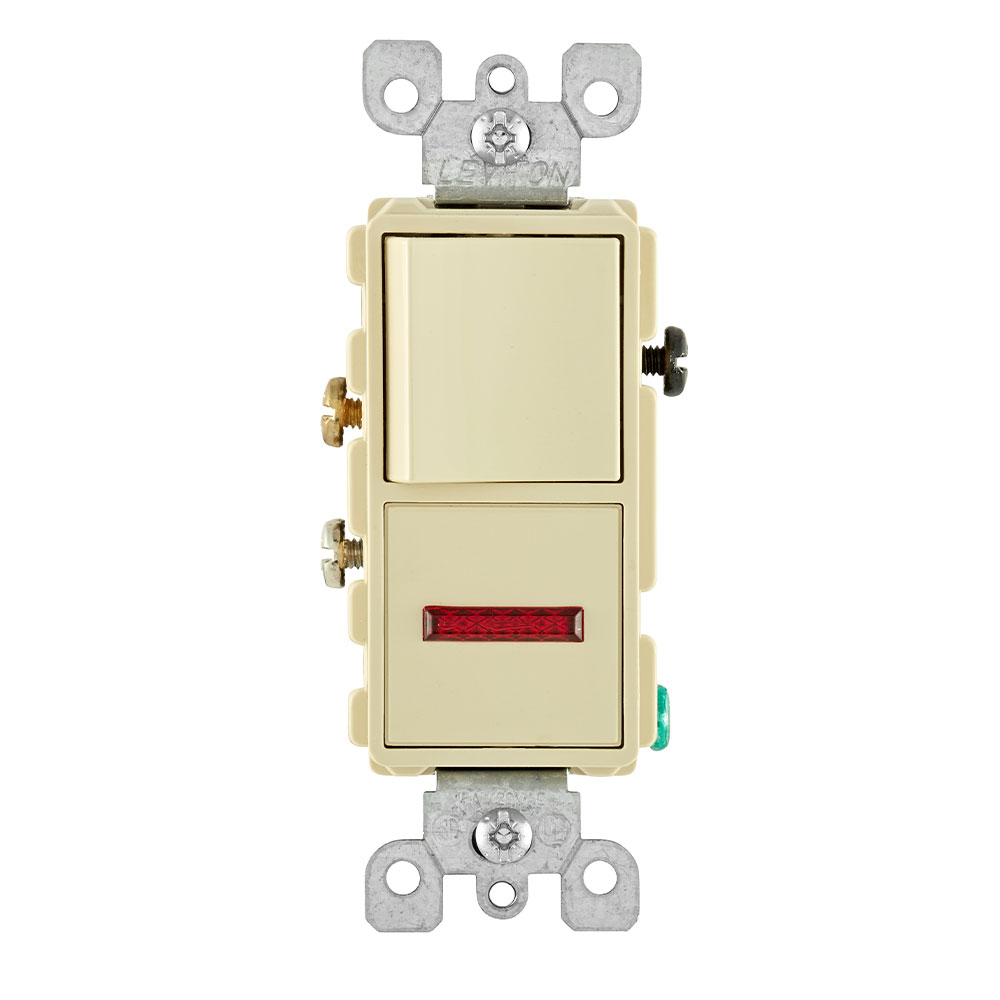 15 Amp Decora Single-Pole Switch / Neon Pilot Combination Device Gounding, Ivory