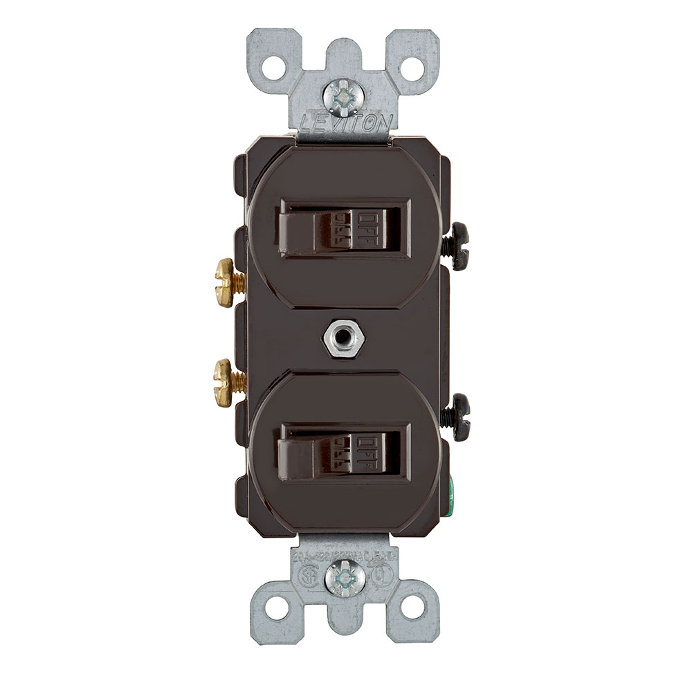 20 Amp Duplex Single-Pole / Single-Pole Combination Switch, Non-Grounding, Brown
