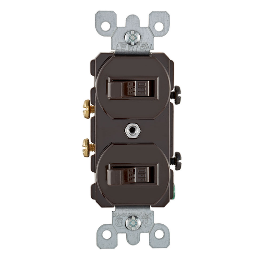 20 Amp Duplex Single-Pole / Single-Pole Combination Switch, Non-Grounding, Brown