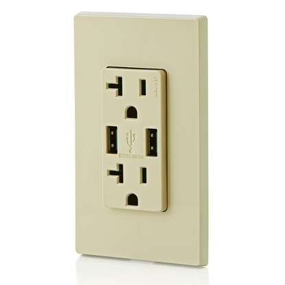 3.6A USB Type-A/Type-A Wall Outlet Charger with 20A Tamper-Resistant Receptacles