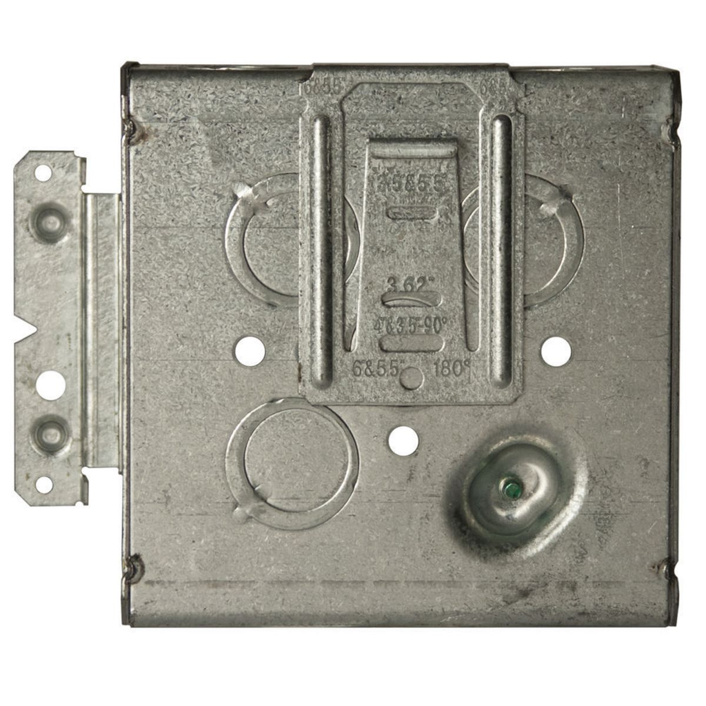 4-11/16 in. Square Box, Welded, 2-1/8 in. Deep with One 1/2 in. KO & Fifteen TKO's, Raised, 8 in. #12 Stranded Copper Pigtail, UBS, H Bracket