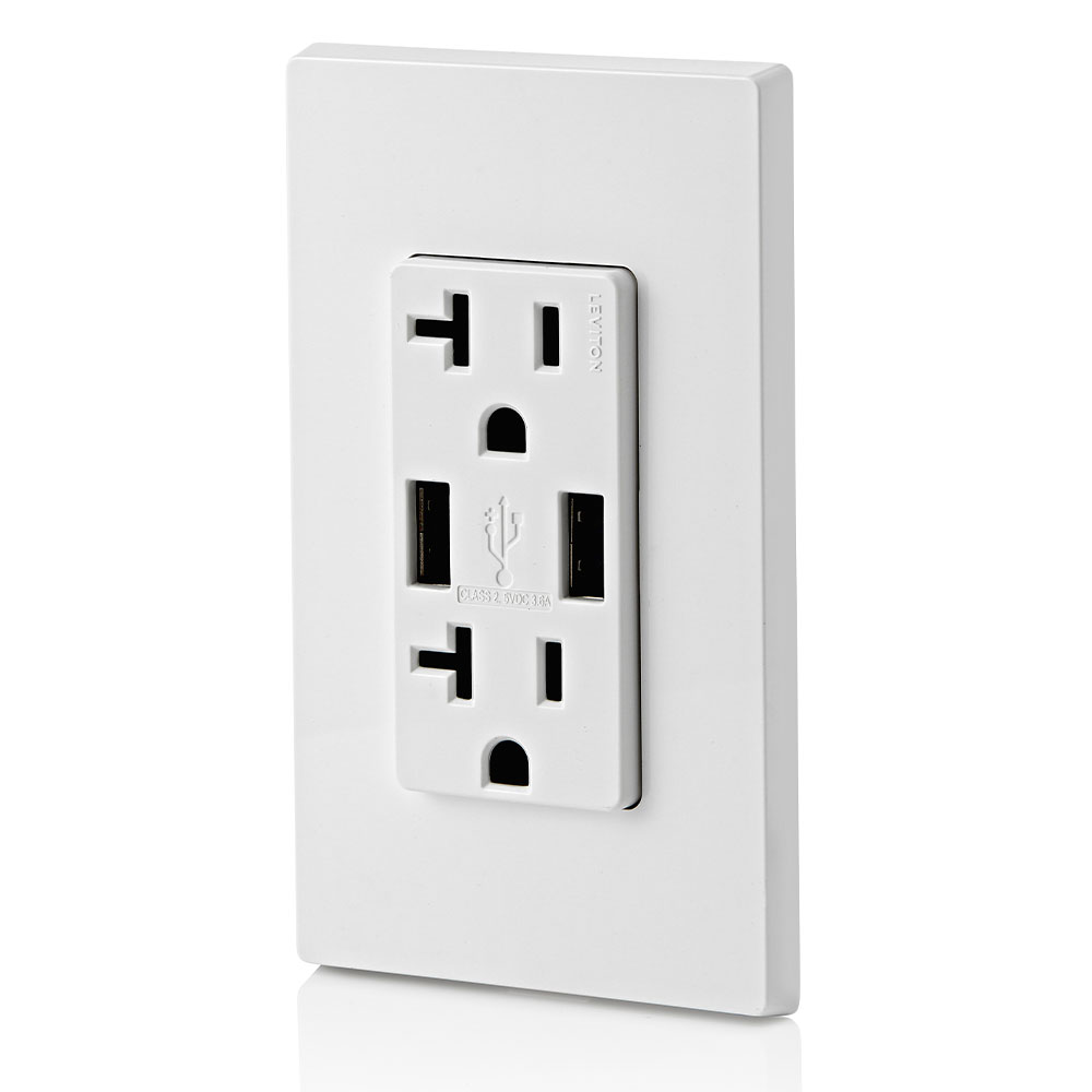 3.6A USB Type-A/Type-A Wall Outlet Charger with 20A Tamper-Resistant Receptacles