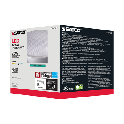 12.5 Watt; PAR30LN LED; 4000K; 40 deg. Beam Angle; Medium base; 120 Volt