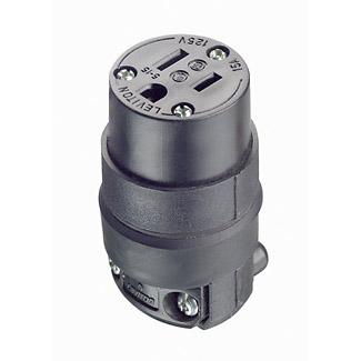 15 Amp, 125 Volt, NEMA 5-15R, 2Pole, 3Wire, Connector, Straight Blade, Rubber, Black