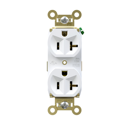 20A 125V Heavy Duty Spec-Grade Duplex Receptacle, Back and Side Wire, White