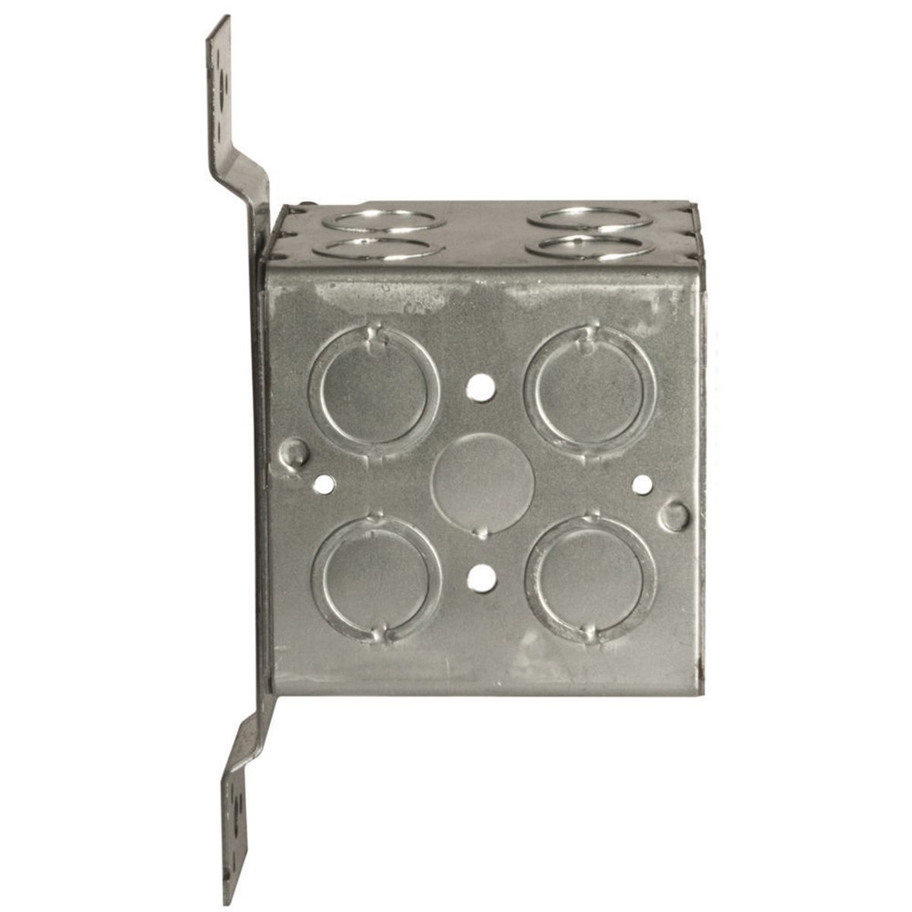3-3/4 in. Square Box, Large capacity, Welded,  3-1/2 in. Deep, Fourteen 1/2  and 3/4 in. Concentric KO's & One 1/2 in. KO, FM Bracket
