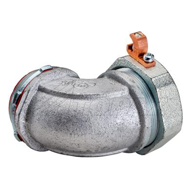 90° Liquidtight Connector with Copper Grounding Lug 1/2"