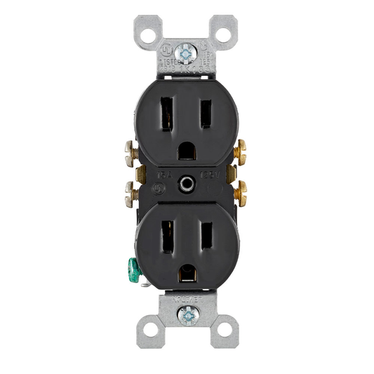 15 Amp Duplex Outlet/Receptacle, Contractor Pack, Grounding, Black