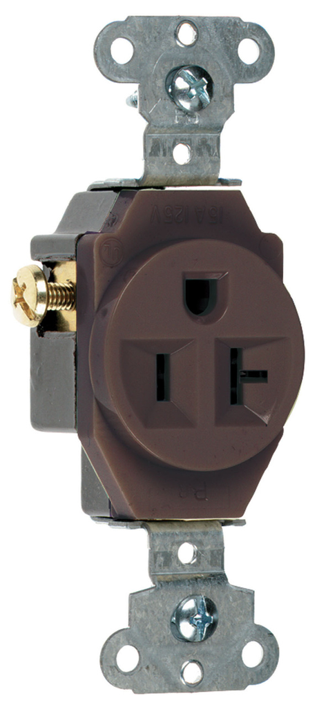 20A 125V Heavy Duty Spec-Grade Single Receptacle, Side Wire, Brown