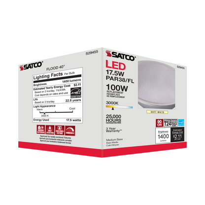 17.5 Watt; PAR38 LED; 3000K; 40 deg. Beam Angle; Medium base; 120 Volt