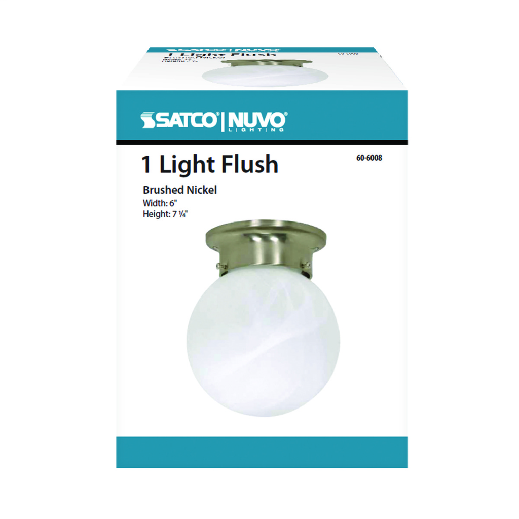 1 Light - 6" - Ceiling Mount - Alabaster Ball, Color retail packaging